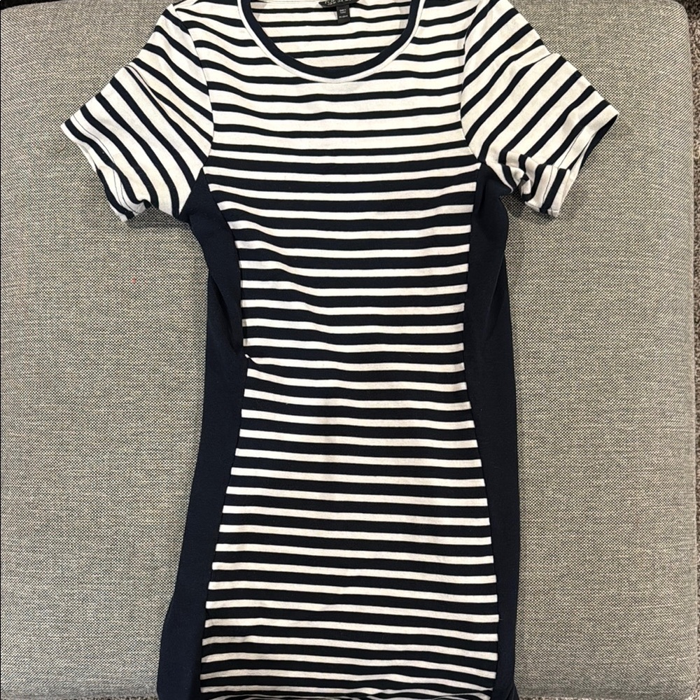 Topshop Navy and White Striped Short Sleeve Dress